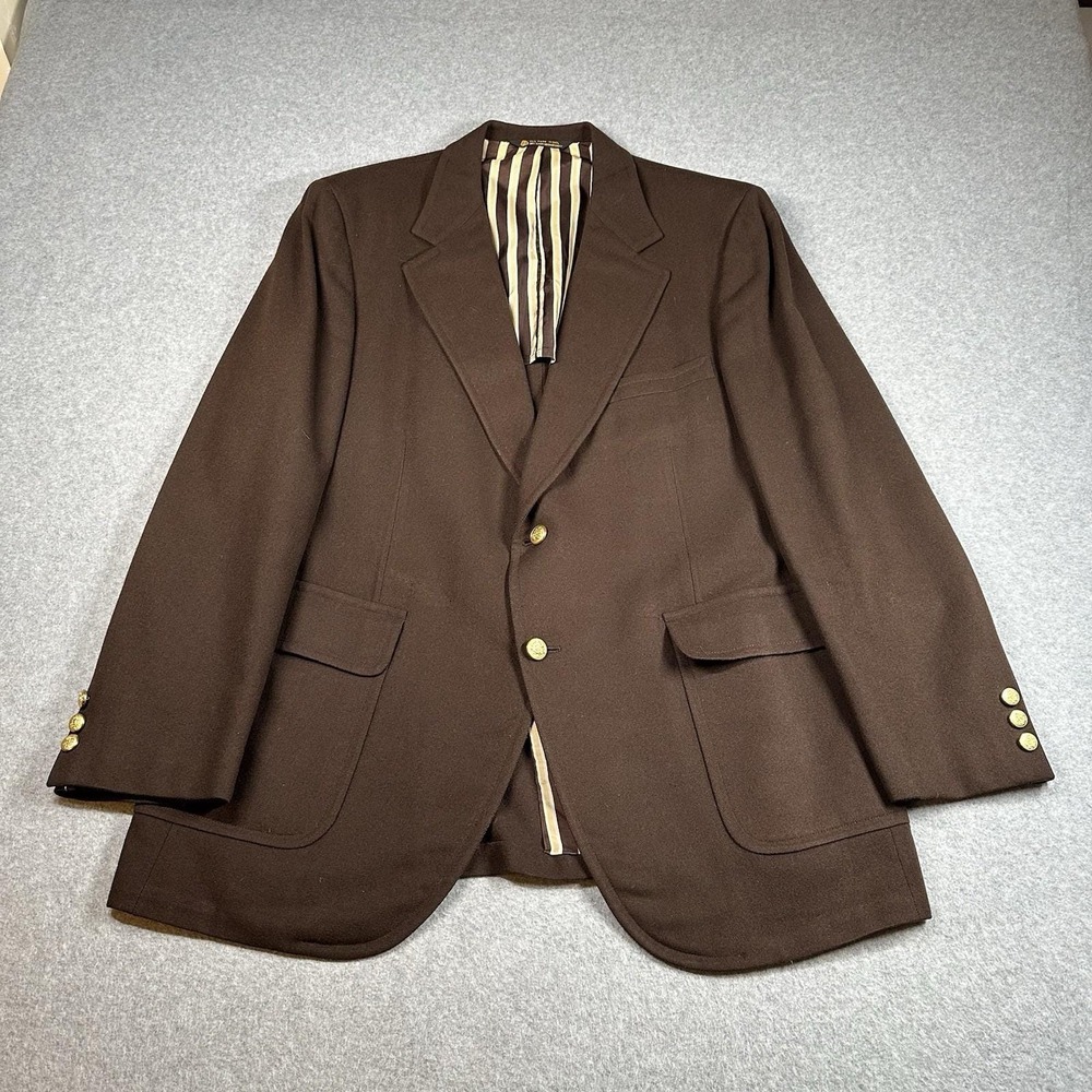 Vintage 60s Kingsridge Brown Blazer Wool Crest Gold Buttons‎ USA Mens 44R NOTE